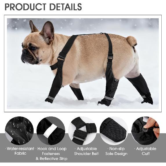 Dog Suspender Boots Reflective & Waterproof – Non-Slip & Dirt-Proof Paw Protectors, Rainy & Snowy Pet Booties with Adjustable Suspenders for