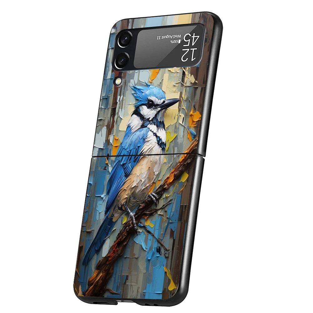 Animal Oil Painting Bird Cover Phone Case For Samsung Galaxy Z Flip 7 6 5 4 3 5G Flip7 Flip6 Flip5 Flip4 Flip3 Black Fundas Shel