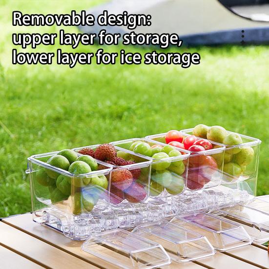 Outdoor Crisper with Lid Multi-Grid Transparent Food-Grade Container Dustproof Spill-Proof Lunch Box for Camping Picnic And Refrigerator