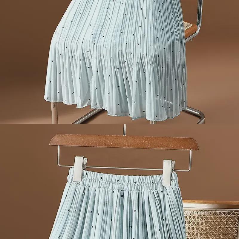 2025 Spring/Summer Women's High Waist Polka Dot Pleated A-Line Chiffon Midi Skirt