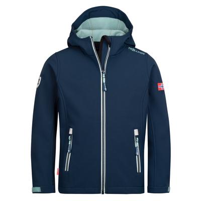 Children's Softshell Jacket for Boy/girl Trollkids Kids Trollfjord Jacket Navy/aqua (161-132)