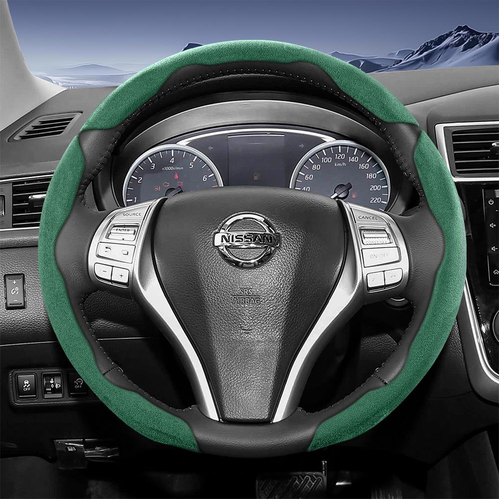 Suitable for p444 Sports Suede Steering Wheel Cover with Split Snap-On Design for Rogue X-Trail Kicks Qashqai Sentra Almera Versa Sunny Altima 444p