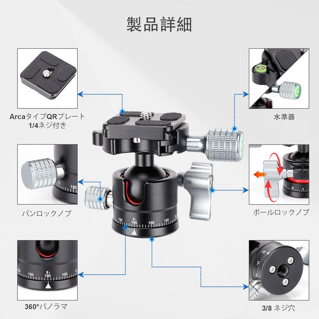Koolehaoda Ball Low Center of lbs Load 28mm Ball Head CNC Aluminum Alloy with and for Video and Monopods E-1 Head, Gravity, 360° Rotation, 22.5 (10