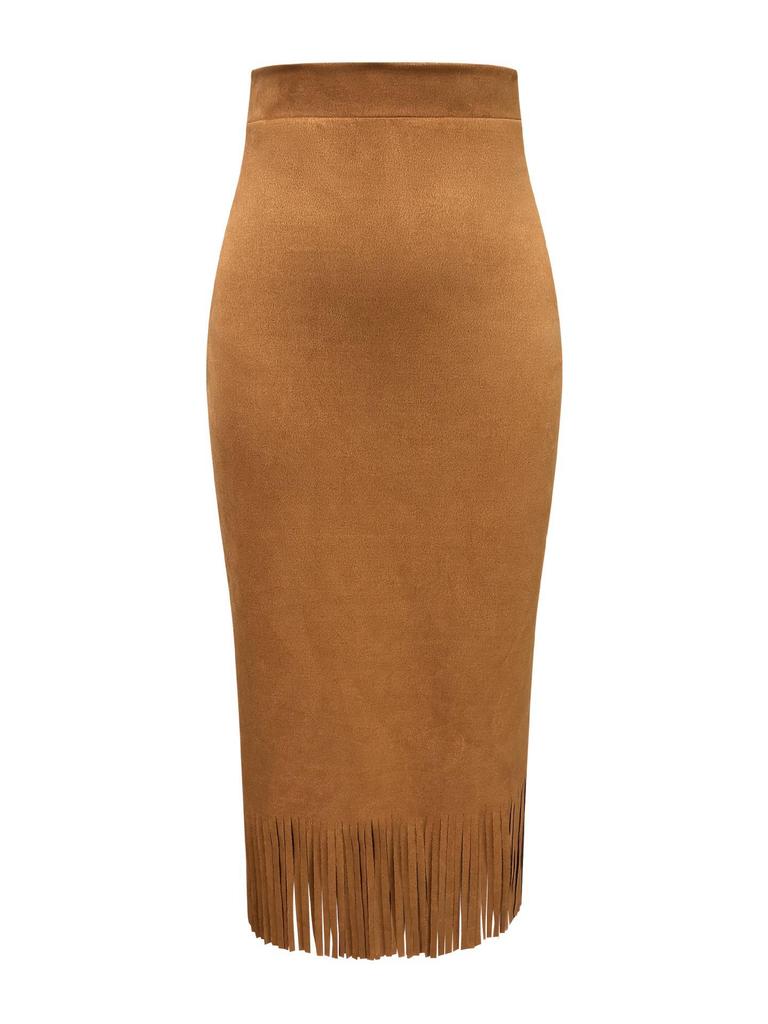 2025 Women's Elegant Tassel Long Suede Plush Skirt - Autumn/Winter Slim-Fit H-Line
