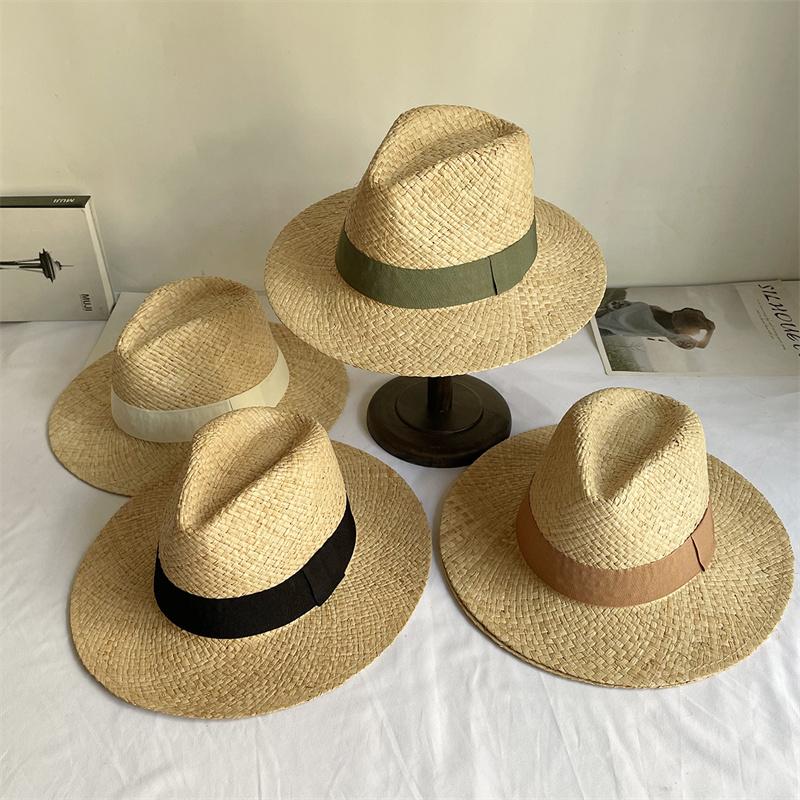 Garden Supplies My Women's Lafite 2023 Summer Hat Summer Beach Sun Protection Straw Hat Men's English Jazz Hat Sale 55-58Cm