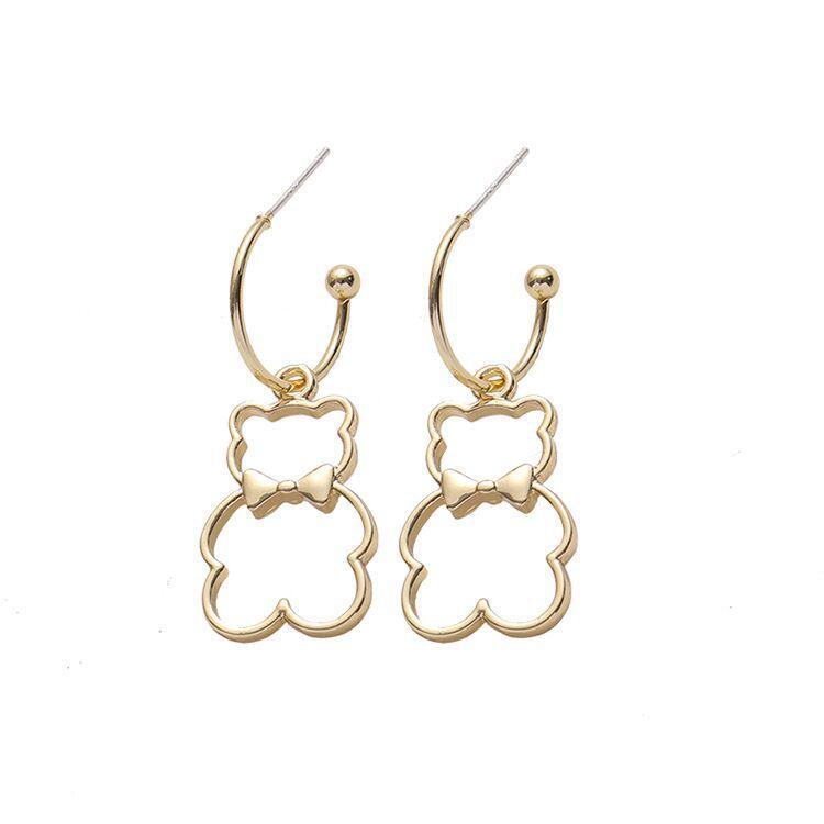 Korean Tide Personalized Versatile Hollow Bear Earrings Simple Versatile Cute Stud Earrings Cold Wind Earrings