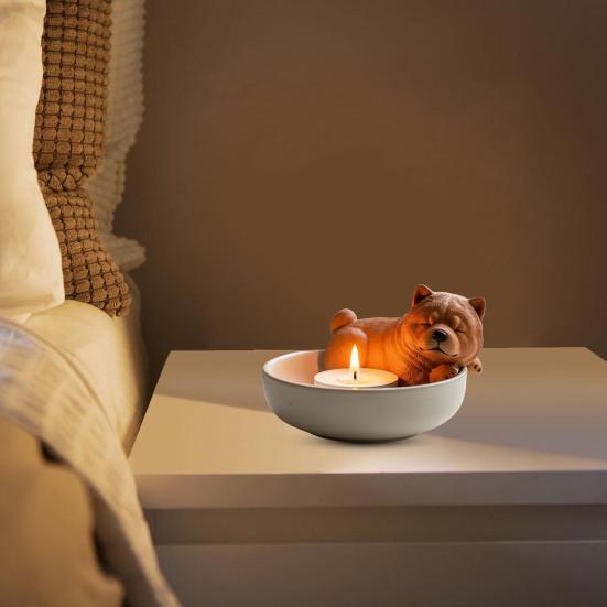 Puppy Candle Holder Handmade Animal Tea Light Candle Holder Cartoon Sleeping Dog Tealight Candle Holder for Dog Lovers Gift Home Decor