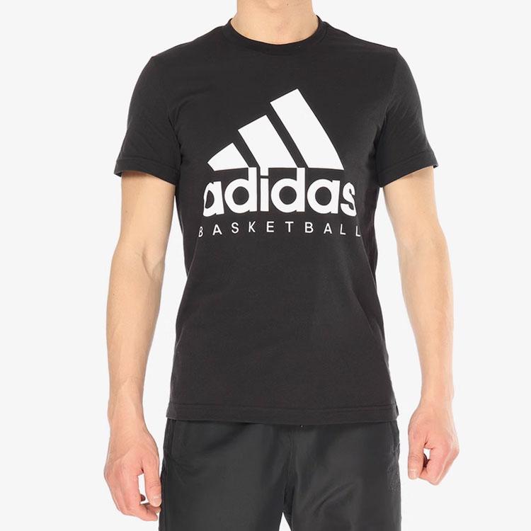 Adidas Letter Logo Printed Basketball Sports Crew Neck Short Sleeve T-Shirt Men Tops Black DN4121
