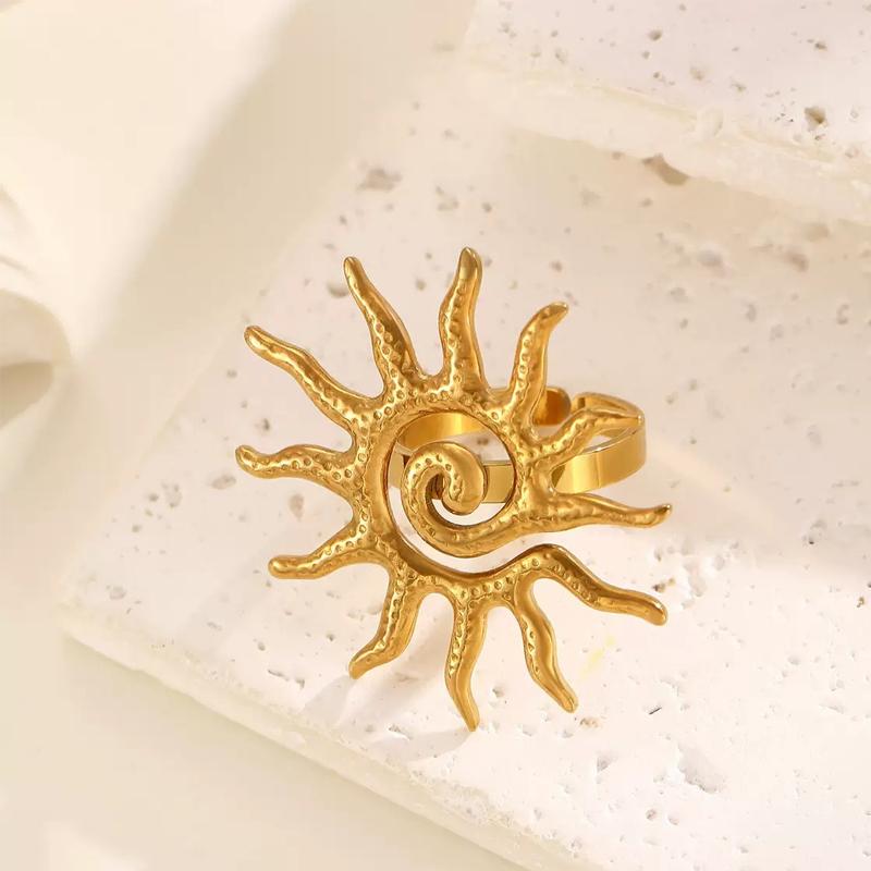 

Vintage Sun Stainless Steel Rings for Women Exaggerated Gold Color Sunflower Ring Fashion Statement Zircon Accessories Gift