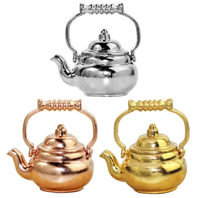 Miniature Food Scene Model 1:12/ 1:6 for Doll House Small Kitchen Accessory Mini Alloy Kettle Small Chic Mini Kettle Mod