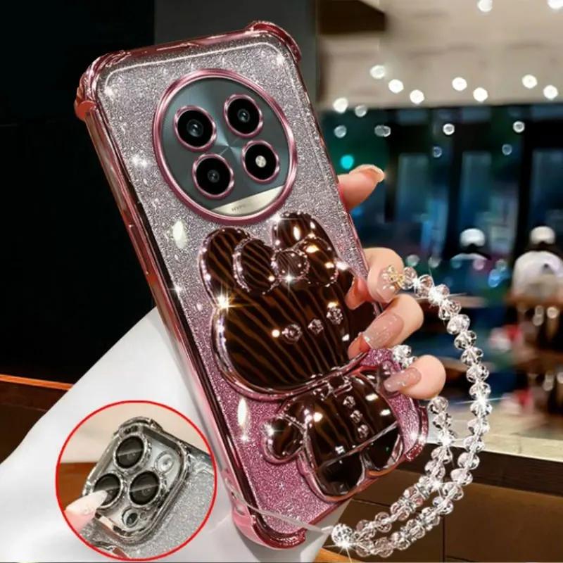 Modische Armbänder Vier Ecken Anti-Fall Hülle für OPPO Realme 14 Pro Plus 13 Plus + 12 Pro C75 Make-up Spiegel Halter Handyhülle