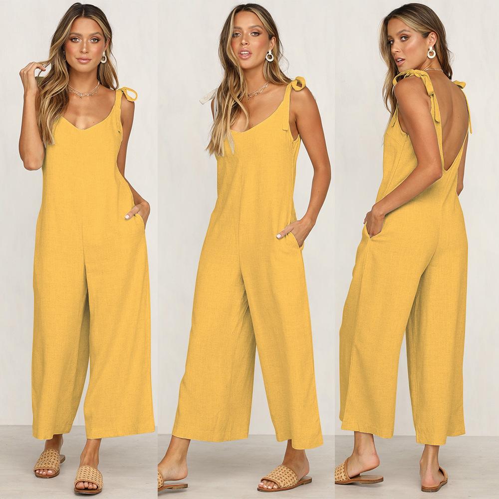 European & American Women's Summer Bow Strap Capri Jumpsuit
