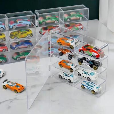 Boîte de présentation transparente empilable en acrylique pour voitures Hot Wheels, compartiment de rangement, protection anti-poussière, décoration de bureau pour collectionneurs de voitures