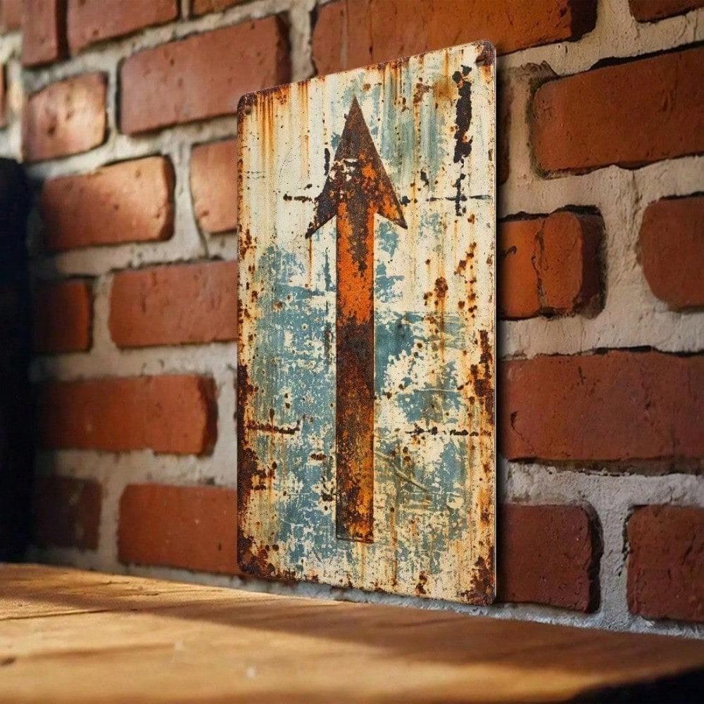 1pc Retro Rusty Arrow 2D Flat Tin Sign 12x8in Vintage Metal Plaque Industrial Farmhouse Wall Decor Living Room Home Art