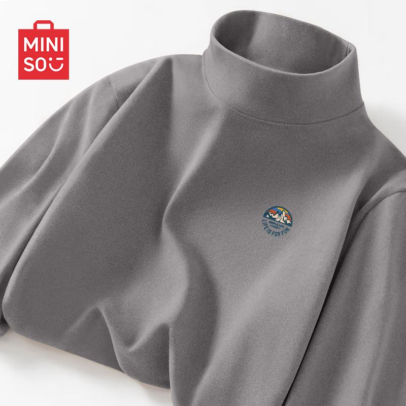 MINISO Men s Brushed Thermal Semi-Turtleneck Long Sleeve T-Shirt XL
