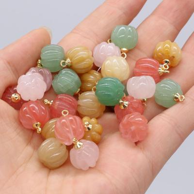 Reiki Healing Crystal Carved Mini Pumpkin Pendant, Energy Natural Stone Gemstone Charms for DIY Halloween Necklace Keychain Accessories 10×11mm