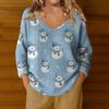 Women's Casual V-Neck Long Sleeve Knitted Christmas Print Pullover