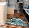 VIKAMA Happy Camping Welcome Doormat Retro Car Pine Tree Pattern Indoor Outdoor Rug Non-Slip Floor Mat Forest Theme Decor Carpet