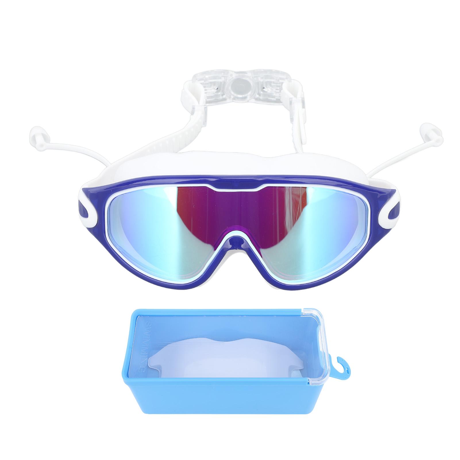 

Очки для плавания с широким обзором, водонепроницаемые противотуманные очки для плавания, ослепительные очки, очки для плавания с наушниками Blue