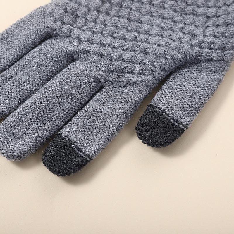 Gloves, Knitted Jacquard Pineapple Gloves, Thickened Warm Finger Men's and Women's Foldable Non-slip Gloves