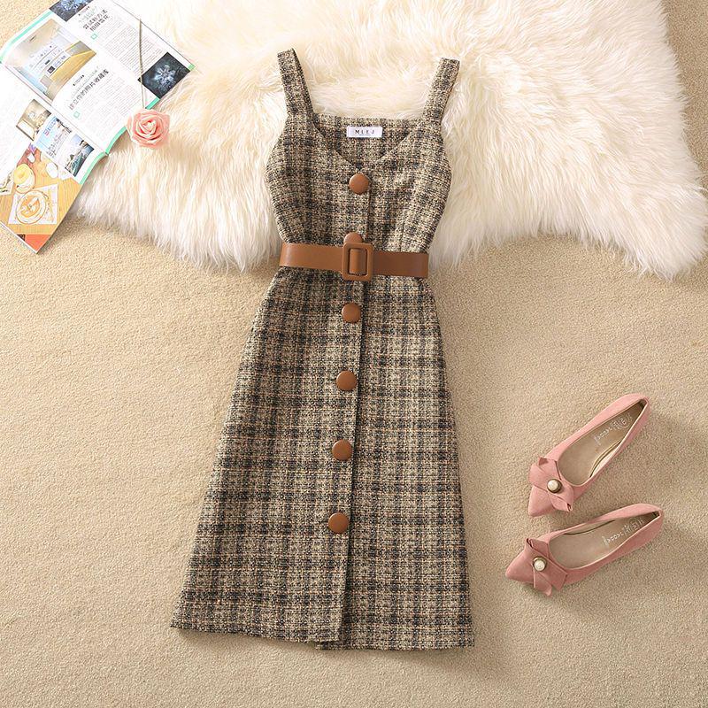 Women's 2023 Retro Wool Plaid Sweater Dress Suit: Trendy Autumn/Winter Two-Piece Set