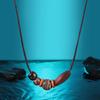 Retro Coffee Pendant Necklace with Wooden Beads - Irregular Long Chain for Women and Men, Chinese Style Fall/Winter Accessory