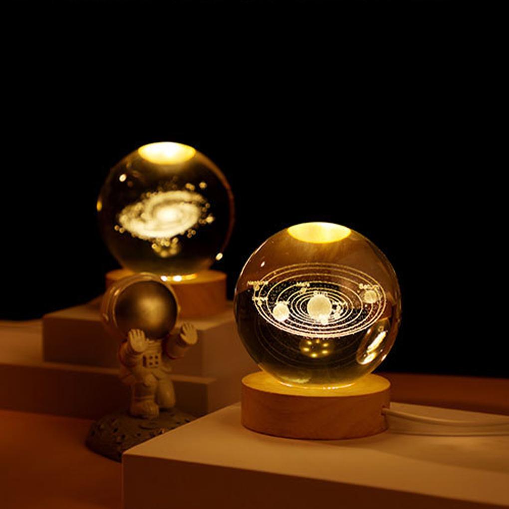 Astronomy-inspired LED Ball Night Light For Romantic Night Base Lamp Wood Night Lights Warm