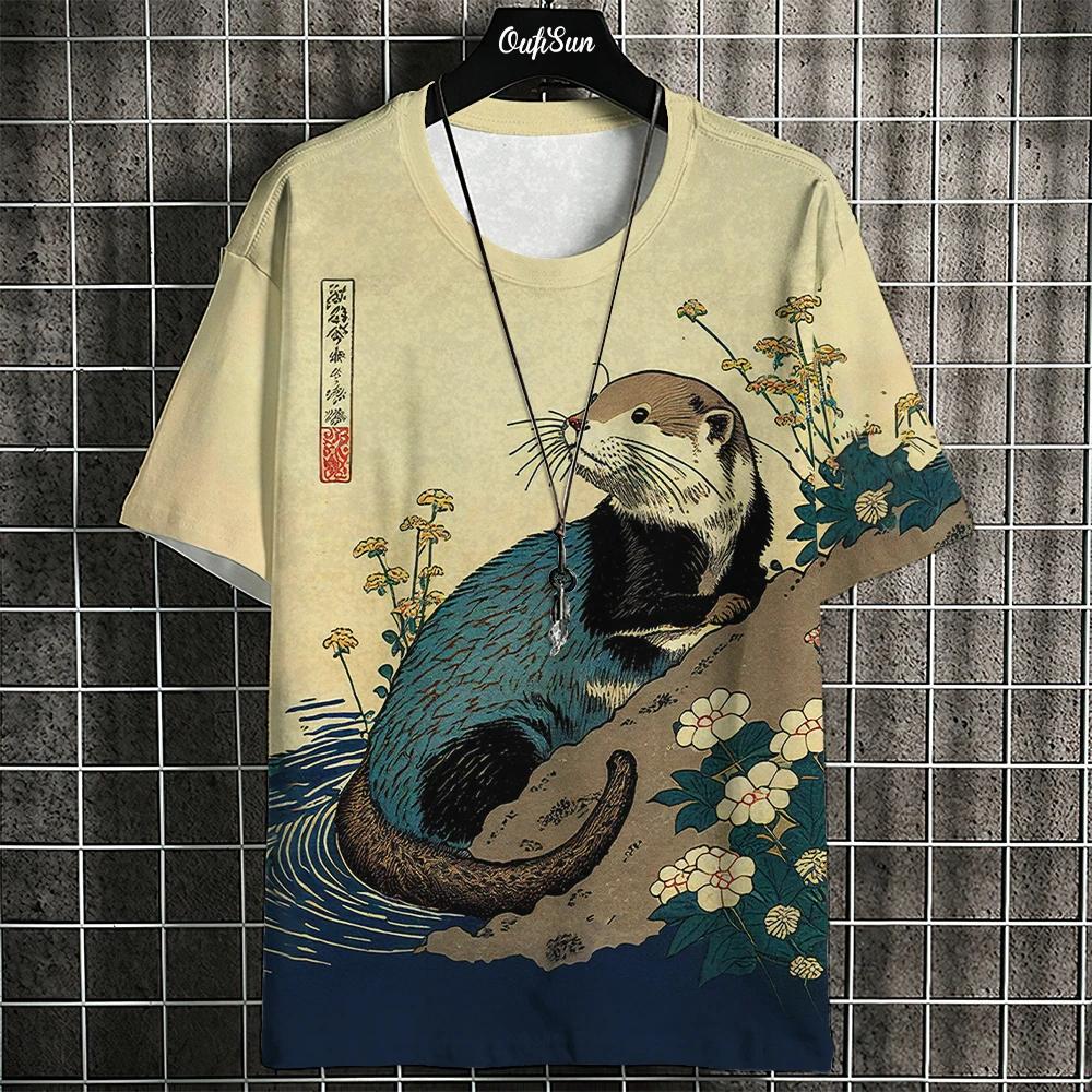 Summer short sleeve printed T-shirt for men's O-neck pullover fashion street clothing fashion Men's clothing