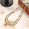 GEMCHIC Damski Boho Kolorowy Naszyjnik z Naturalnych Kamieni i Koralików Vintage Afrykański Styl Czeski Szklany Łańcuszek na Obojczyk