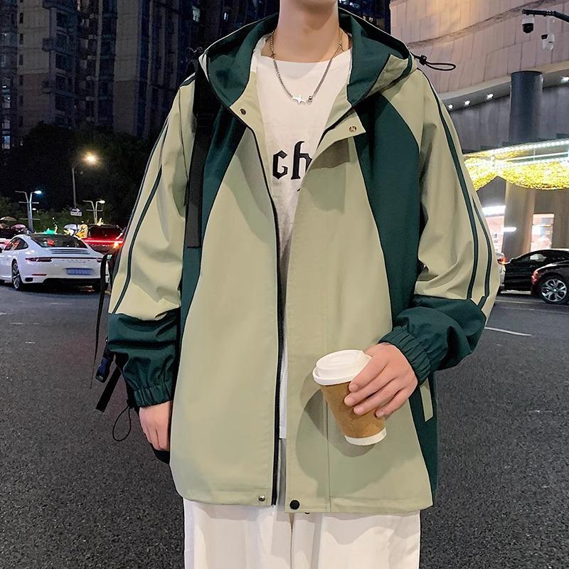 New Jacket Men's Spring and Autumn Casual Hooded American Loose Autumn Suit