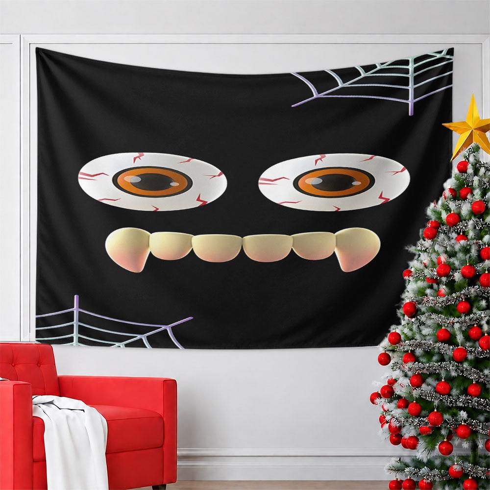 Spooky Face with Fangs and Webs Pattern Wall Hanging Tapestry Decorative Tapestry Home Decor for Bedroom and Living Room