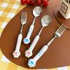 Cartoon Cute Cat Claw Portable 402 Stainless Steel Spoon Fork Tableware Set Thickened Sturdy Durable Anti Slip for Home Use