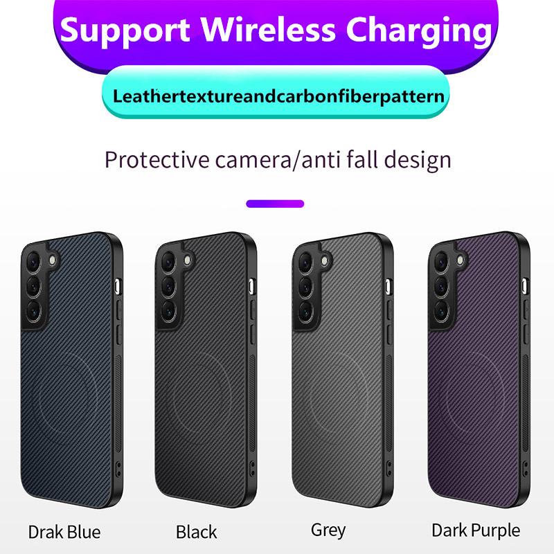For Magsafe Carbon Fibre Phone Case For Samsung Galaxy S21 FE S22 Ultra S23 S24 Plus S25 Edge Lens Protection Soft Bumper Cover