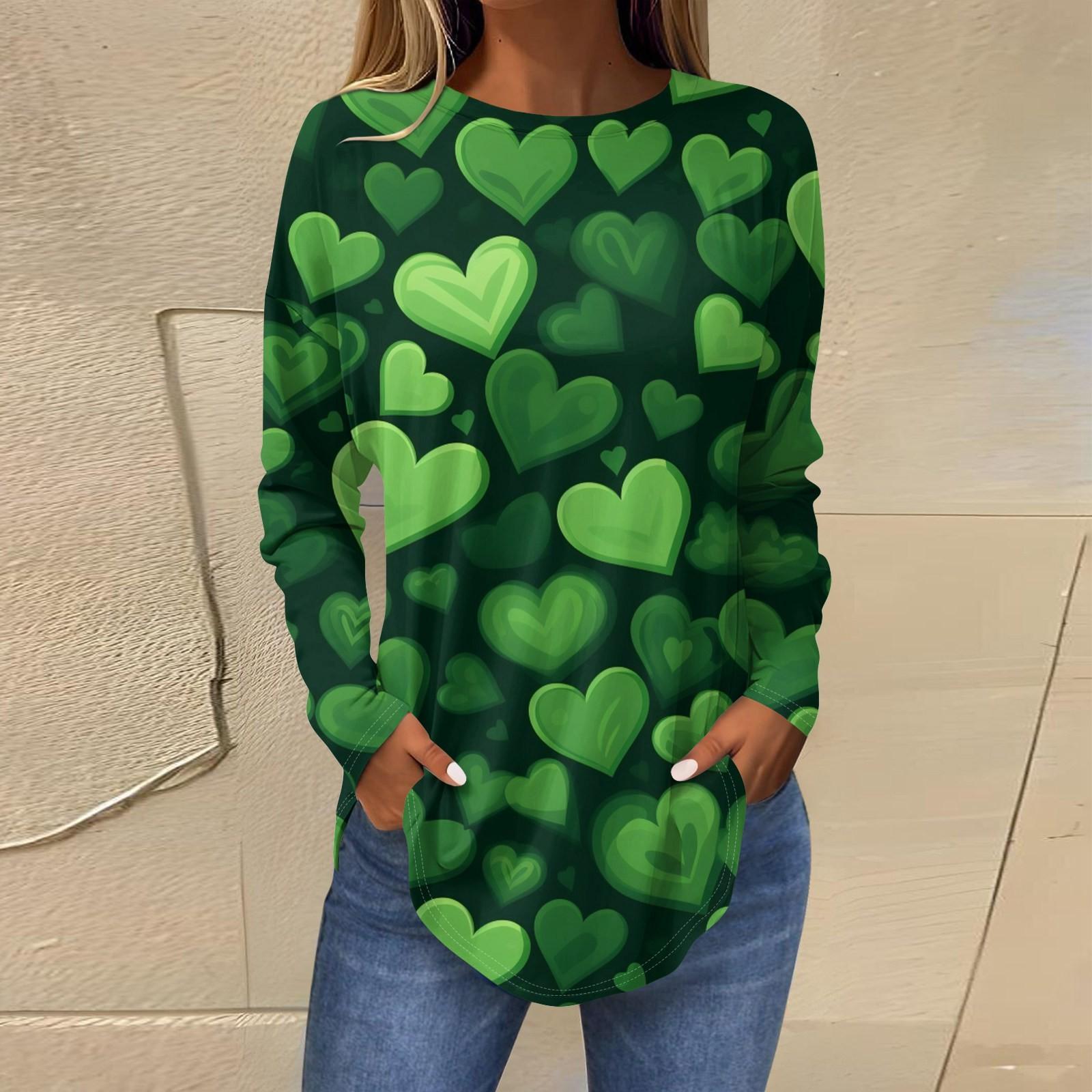 

Женская мода ул.. Длинная футболка с принтом ко Дню Святого Патрика, свободная, с круглым вырезом и длинными рукавами L темно-зеленого