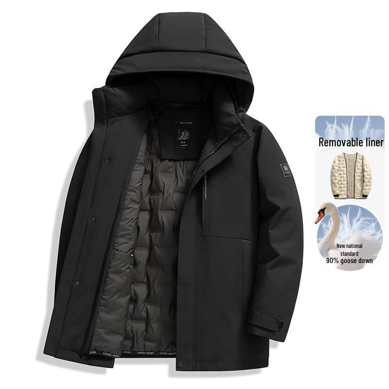 90% White Goose Down Men's Winter Jacket with Detachable Liner - Business Casual, Thickened, Middle-Aged Style