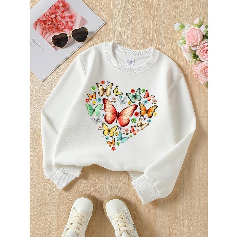 A Vibrant Design Featuring Butterflies And Flowers, This Girls' Crew Neck Sweatshirt Is Perfect for Autumn And Winter