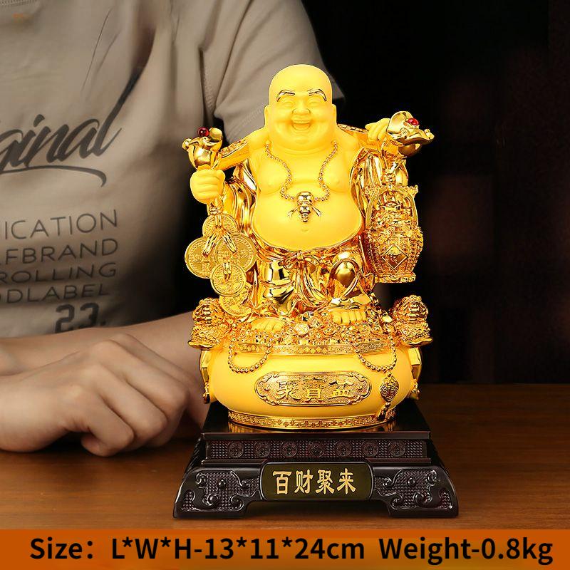 Maitreya Buddha Schatzschale Ornament Holzmaserung Farbe Zieht Reichtum an Dickbäuchige Buddha Statue Wohnzimmer Umzugsgeschenk