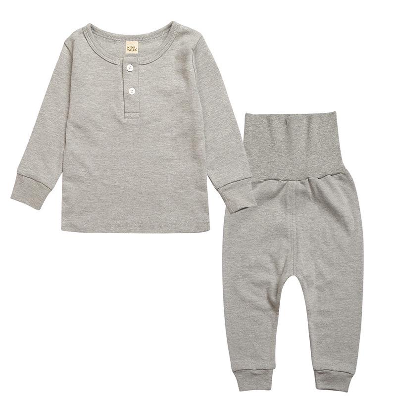 Spring & Autumn Kids' Pajamas: Solid Color High-Waist Long Johns Set for Small & Medium Children