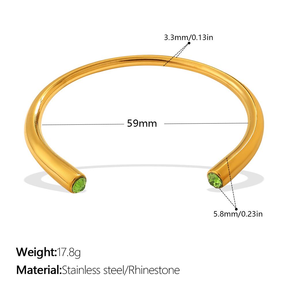 Cross-Border Gold Luxury Rhinestone Stainless Steel Open Bangle Bracelet