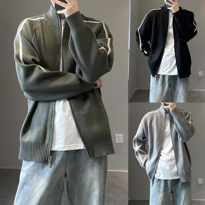 Men's Stand Collar Knit Cardigan Sweater: Autumn/Winter Loose Casual Jacket for Teens and Adults