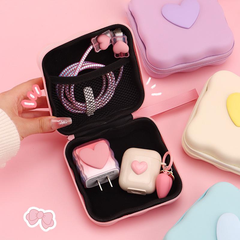 Portable Cable Protector Storage Bag Lovely Heart Knot Travel Storage Bag Cute Cable Charger Protector