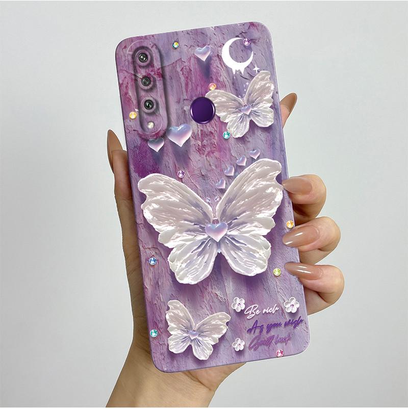 Für Huawei Y6p Hülle MED-LX9 Hübsche Schmetterlingsblumen Coque Weiche Flüssigsilikon Handyhülle Für Huawei Y7p Y 6p 2020 Rückseite