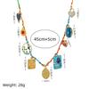 Geometric Copper Pendant Necklace With Colorful Dangle Charms For Unisex Fashion Accessory