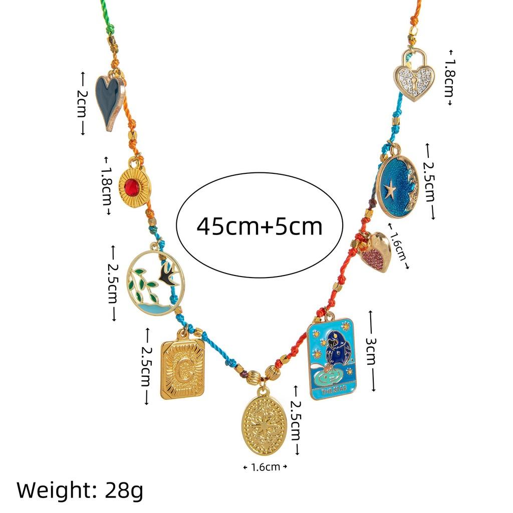 Geometric Copper Pendant Necklace With Colorful Dangle Charms For Unisex Fashion Accessory