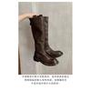 Cowhide version~ retro pleated thick-soled long knight boots women's thin leather high boots