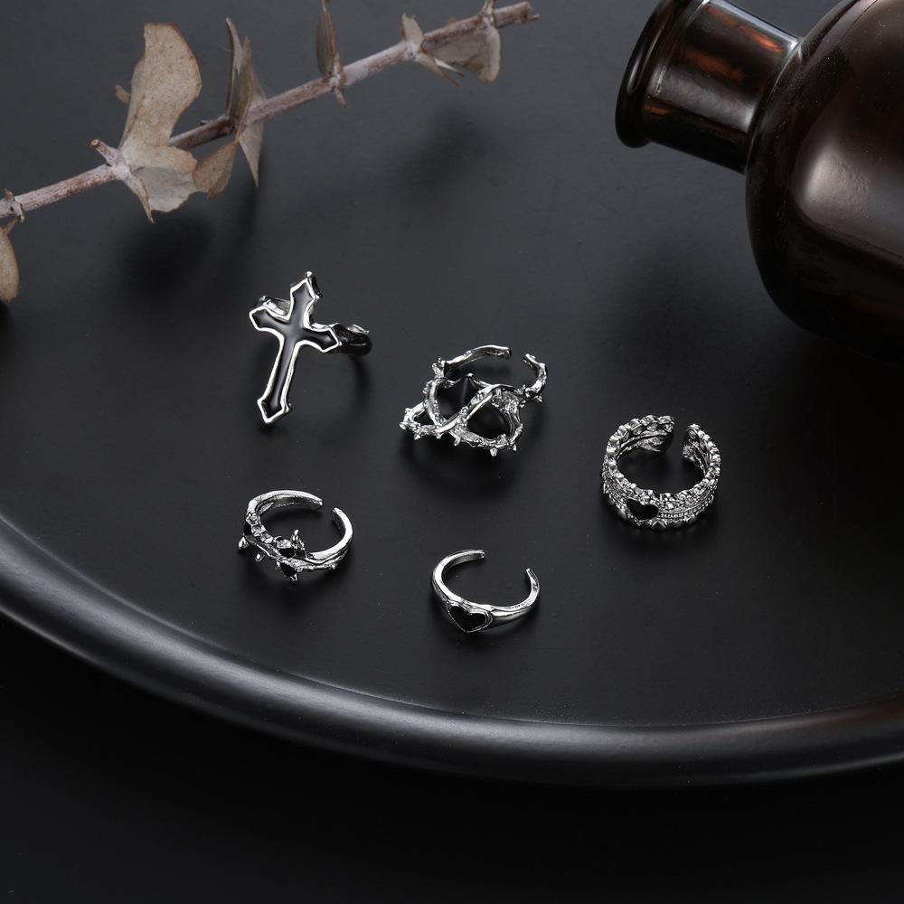 Vintage Black Love Opening 5 Piece Set Oil Dripping Ring