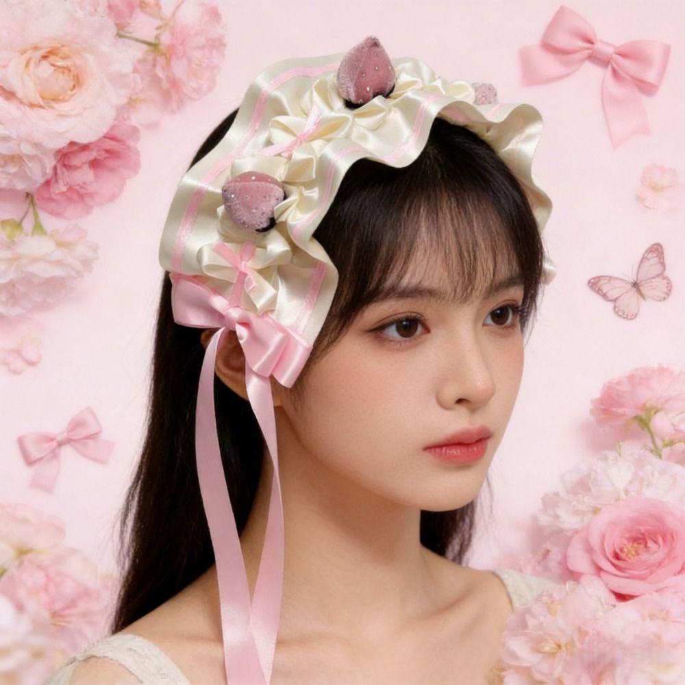 Elegant Strawberry Lolita Headband Handmade Lolita Hair Accessories Women Hair Scarf Daily Wear
