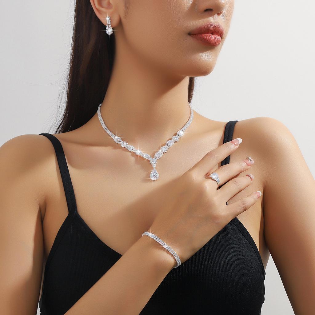 3PC Women's Simple Claw Chain Series Angel Tears Necklace Earring Set, Banquet Party Accessories