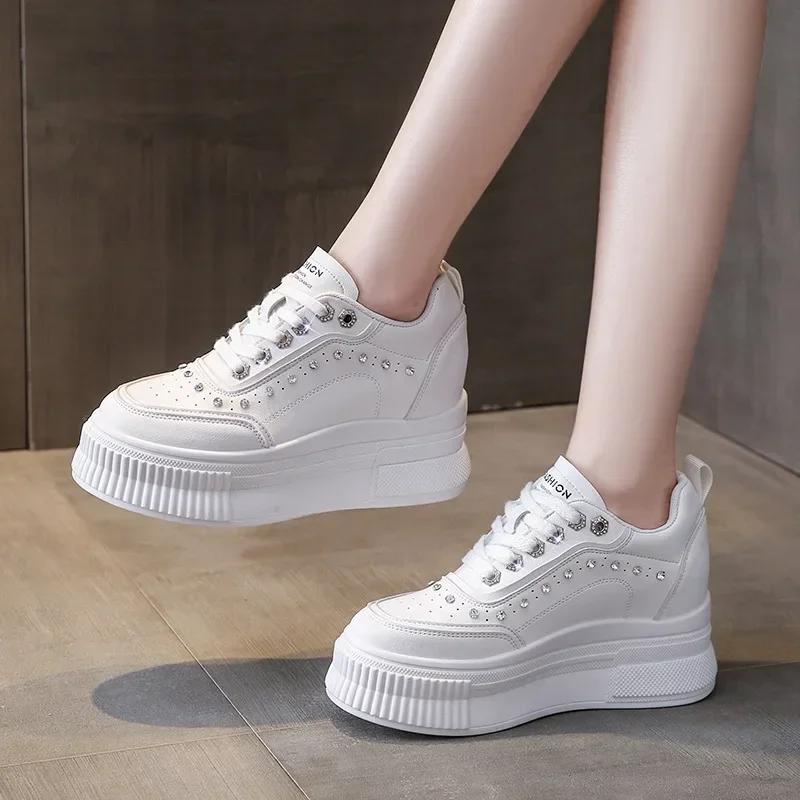 New Korean Version High Female Shoes Spring White Thick Bottom Casual Fashion Shoe Sneakers for Women Round Toe Size 40