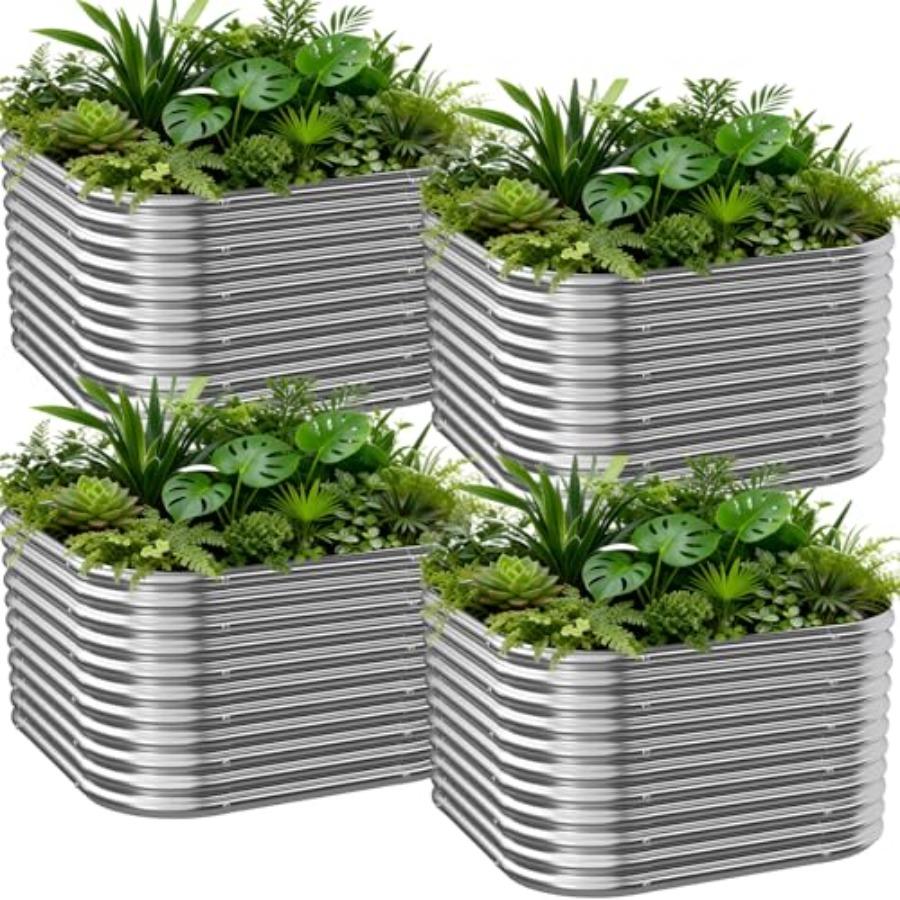 

4 PCS Tall 2x2x1.5ft Galvanized Raised Garden Bed Outdoor Metal Garden Bed for Vegetables Above Ground Garden Box for Flower St United States